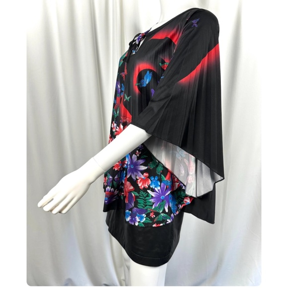 Vintage 70’s ‘Ms Tops of California Inc’ Floral Butterfly Kaftan Cape Blouse M/L - Picture 6 of 10
